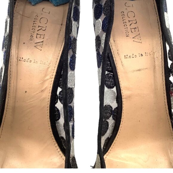 J. CREW COLLECTION 10.5 Elsie Polka Dot Mesh Stiletto Pumps Point Toe Navy Multi - Picture 11 of 11